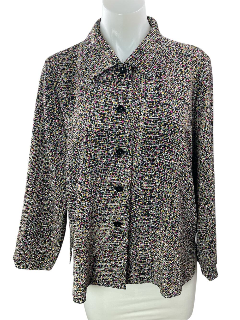 Elegance K Fashion Women's Multicolor Dotted Long Sleeve Button Up Shirt Top M/L
